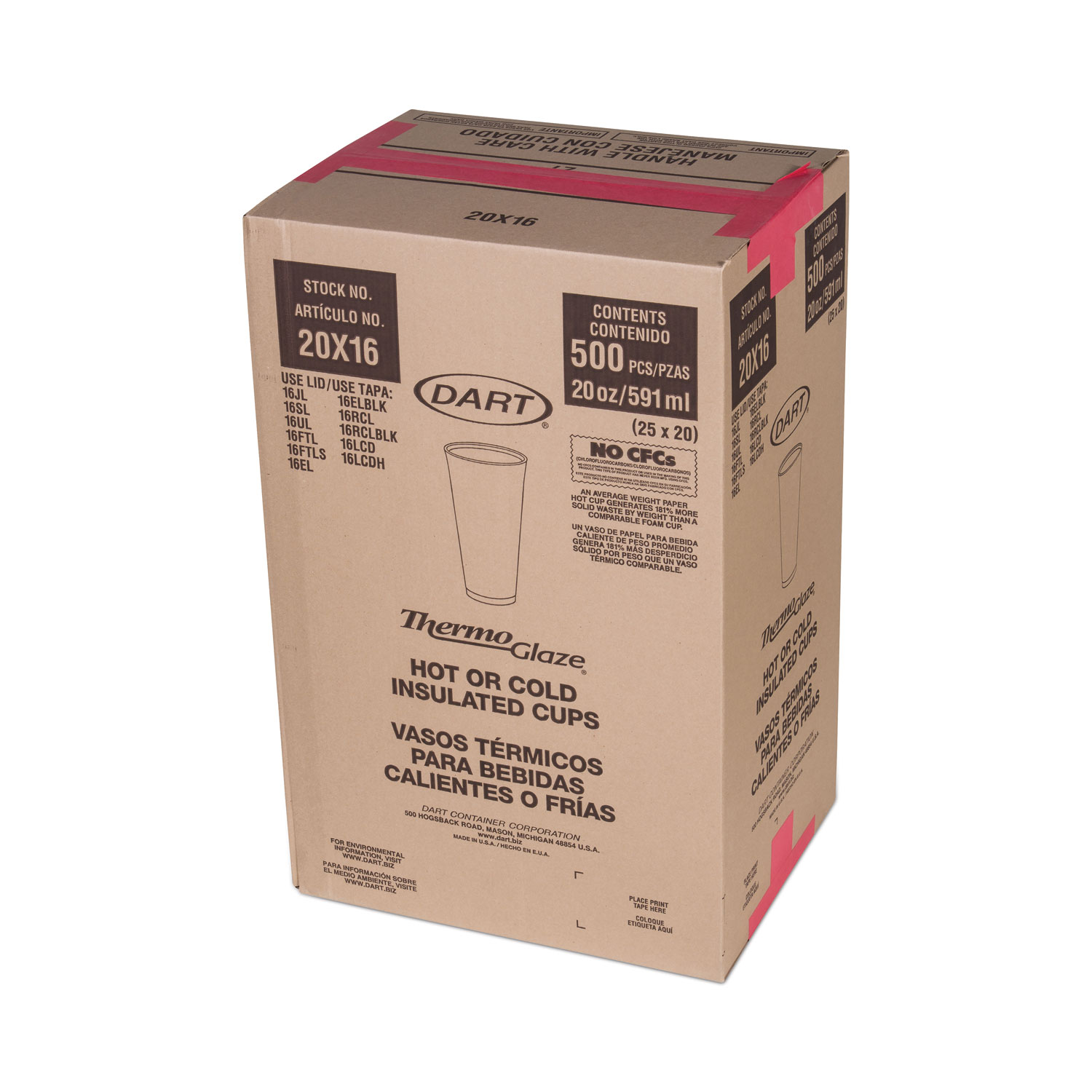 Dart® Café G Foam Hot/Cold Cups, 20 oz, Brown/Red/White, 500/Carton