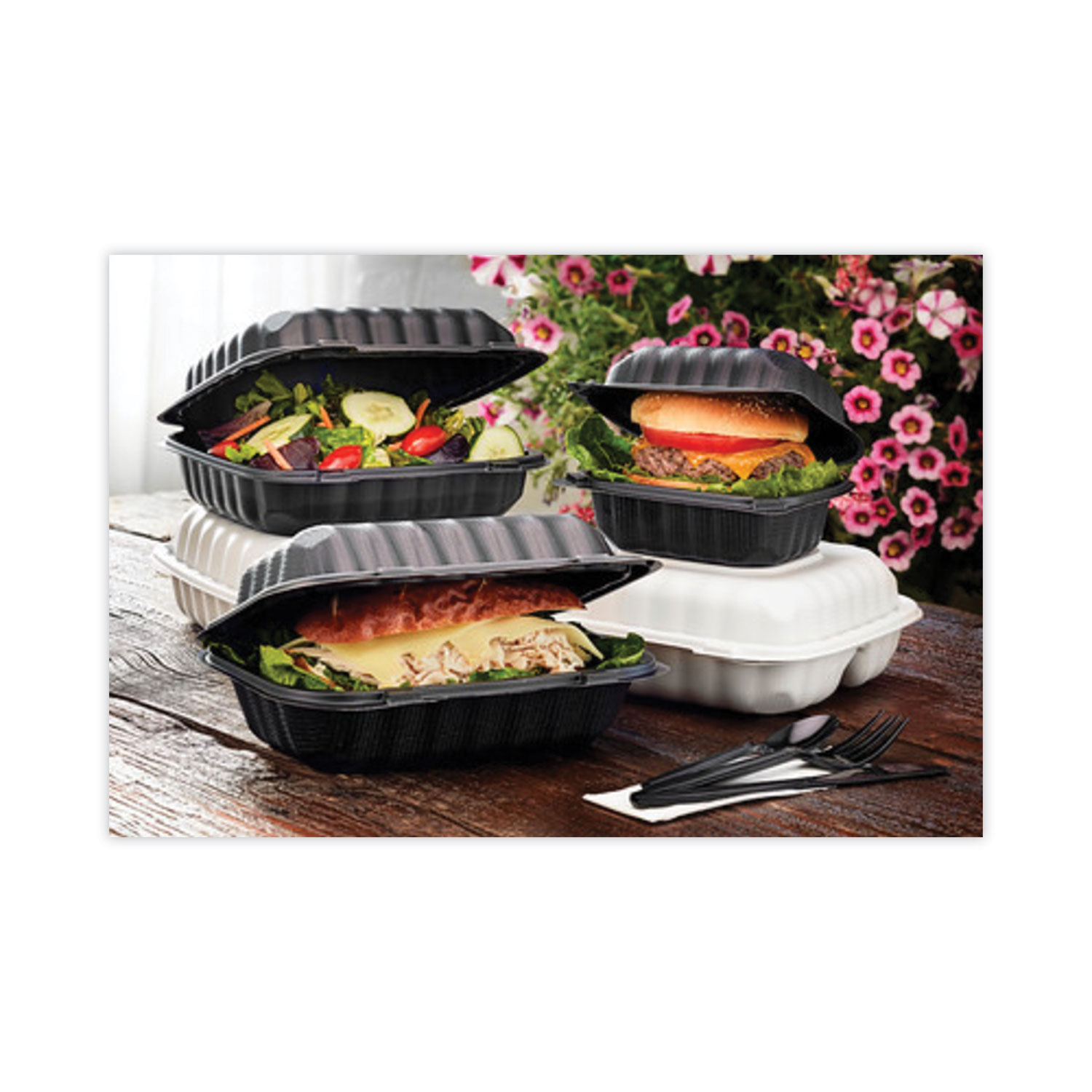 PACYCNW0851, Pactiv EarthChoice® Vented Microwavable Hinged-Lid Takeout  Container, 1-Compartment, 8.5 in x 8.5 in x 3 in, Mineral-Filled  Polypropylene (MFPP, Foam Alternative), White