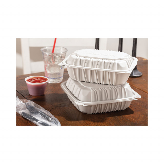 Pactiv Vented Microwavable Hinged-Lid Takeout Container 9 x 6 x 2.75 White 170/Carton