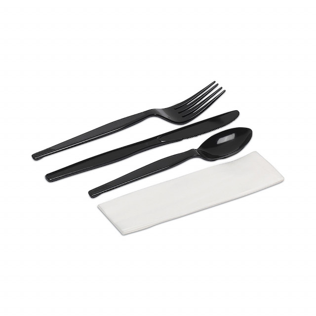 MB Slim Box - Personalized cutlery set - Lunch box Cutlery set - Trio Knife  - black