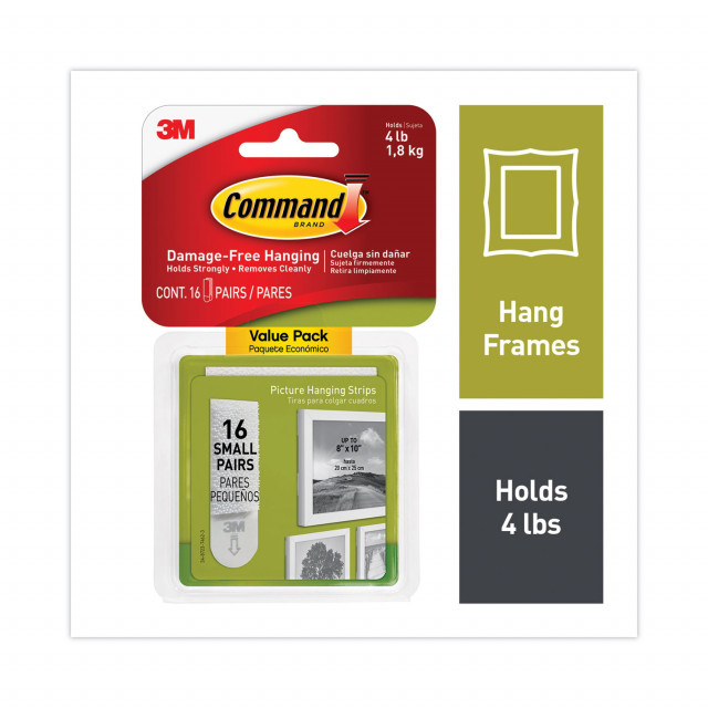 Command 17205 3M17205 Picture Hang Strips 8 Small, 8 Pairs, White, 16 Count