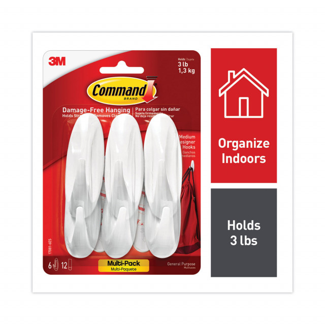 3M Medium Hook In Reclosable Package, Adhesive, No Surface Damage, 3-lb  Capacity