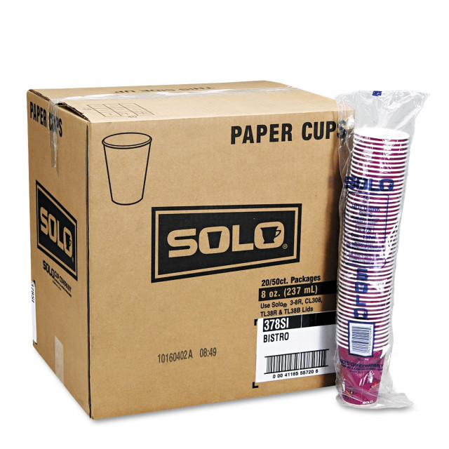 Dart Solo Paper Hot Drink Cups in Bistro Design 8 oz Maroon 50