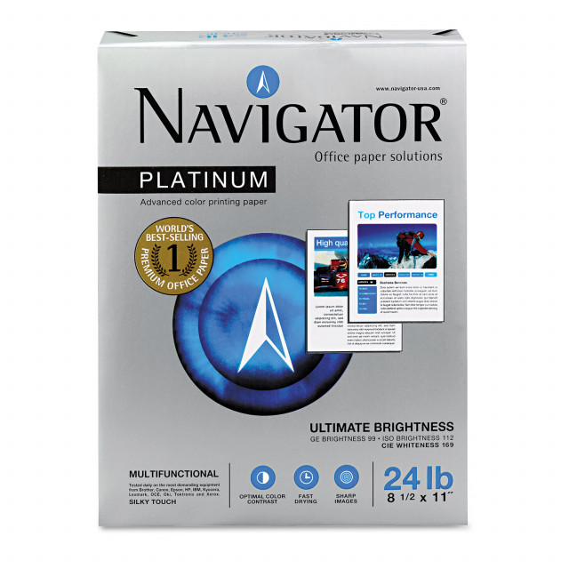 Navigator Platinum Bulk Paper, 32 lb., 8 1/2 x 11, Bright White, 250  Sheets/Rm, 8 Rms/Ct, SNANPL1132