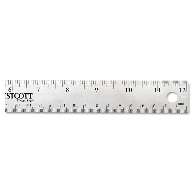 Westcott® Stainless Steel Office Ruler With Non Slip Cork Base,  Standard/Metric, 12 Long