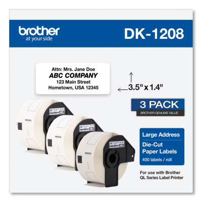 Die-Cut Address Labels, 1.4 x 3.5, White, 400 Labels/Roll, 3 Rolls/Pack Die-Cut Address Labels, 1.4 x 3.5, White, 400 Labels/Roll, 3 Rolls/Pack