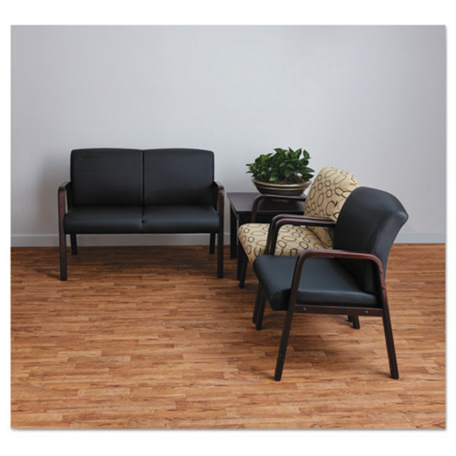 Alera Reception Lounge Series Wood Loveseat, 44.88w x 26.13d x 33h, Black/Mahogany Alera Reception Lounge Series Wood Loveseat, 44.88w x 26.13d x 33h, Black/Mahogany