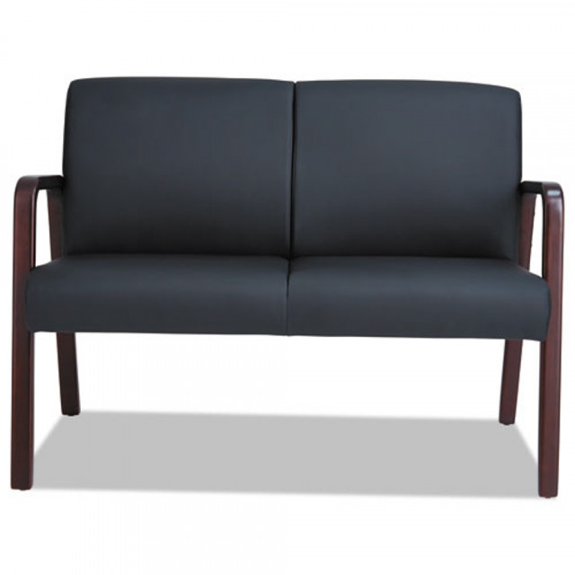 Alera Reception Lounge Series Wood Loveseat, 44.88w x 26.13d x 33h, Black/Mahogany