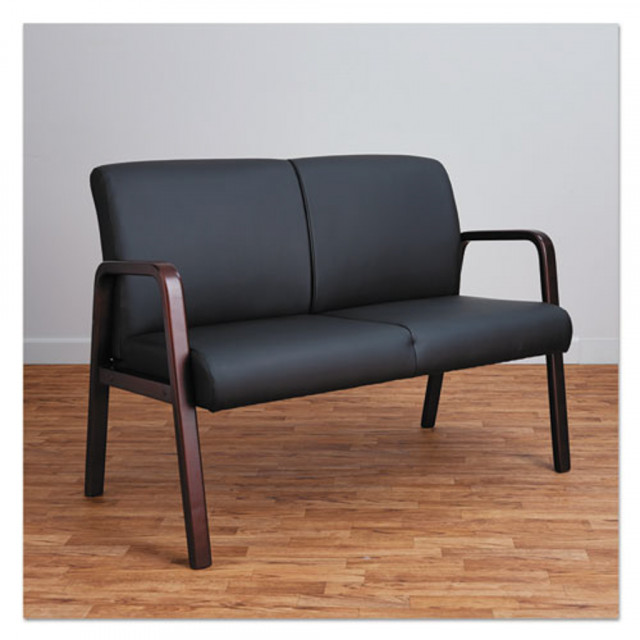 Alera Reception Lounge Series Wood Loveseat, 44.88w x 26.13d x 33h, Black/Mahogany
