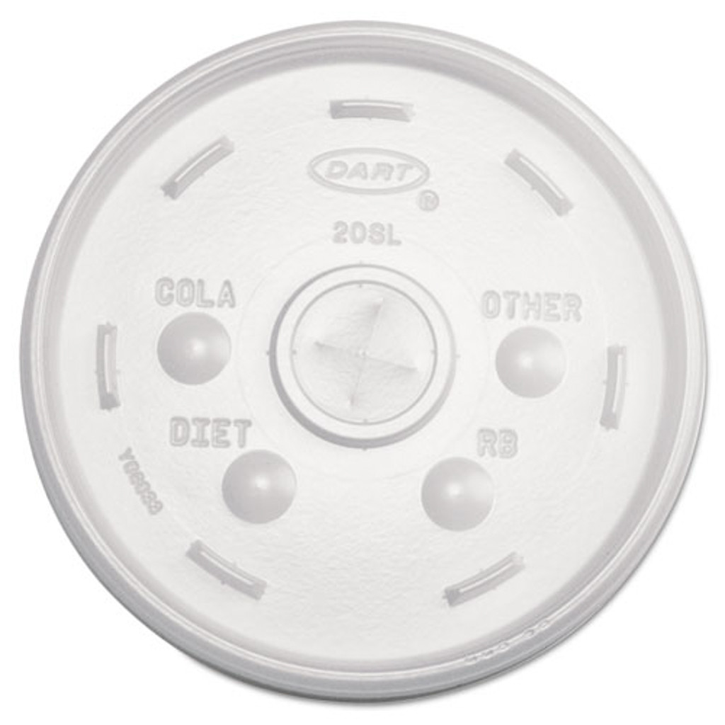 Dart® Plastic Lids, Fits 12 oz to 24 oz Hot/Cold Foam Cups, Straw-Slot Lid,  White, 100/Pack, 10 Packs/Carton