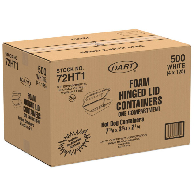 Dart Foam Hinged Lid Container Hot Dog Container 3.8 x 7.1 x
