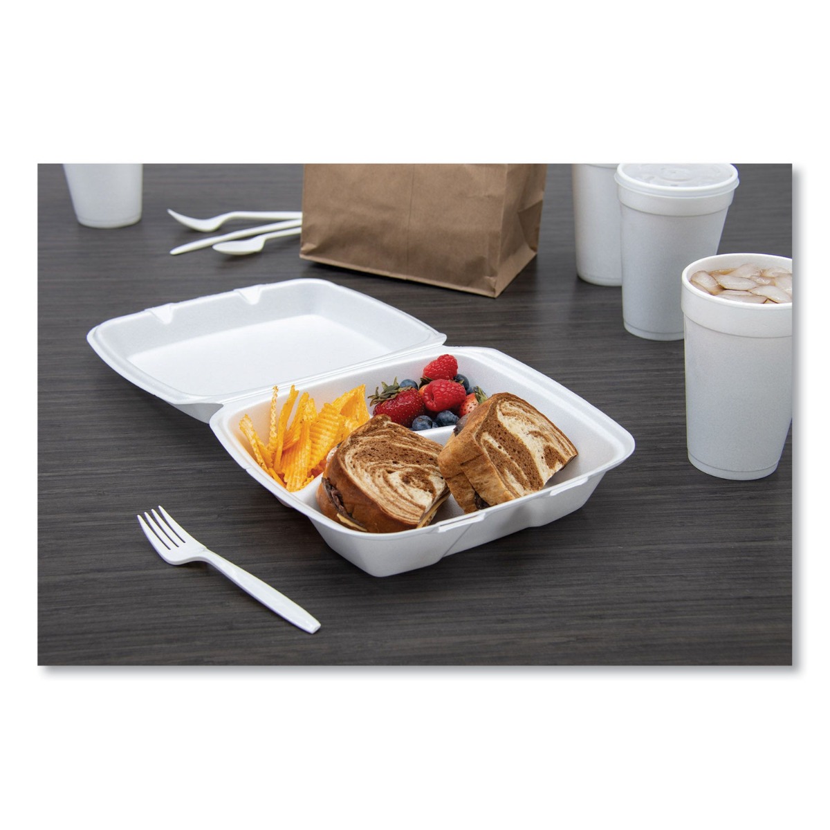 Dart® Foam Hinged Lid Containers, 3-Compartment, 8.38 x 7.78 x 3.25,  200/Carton